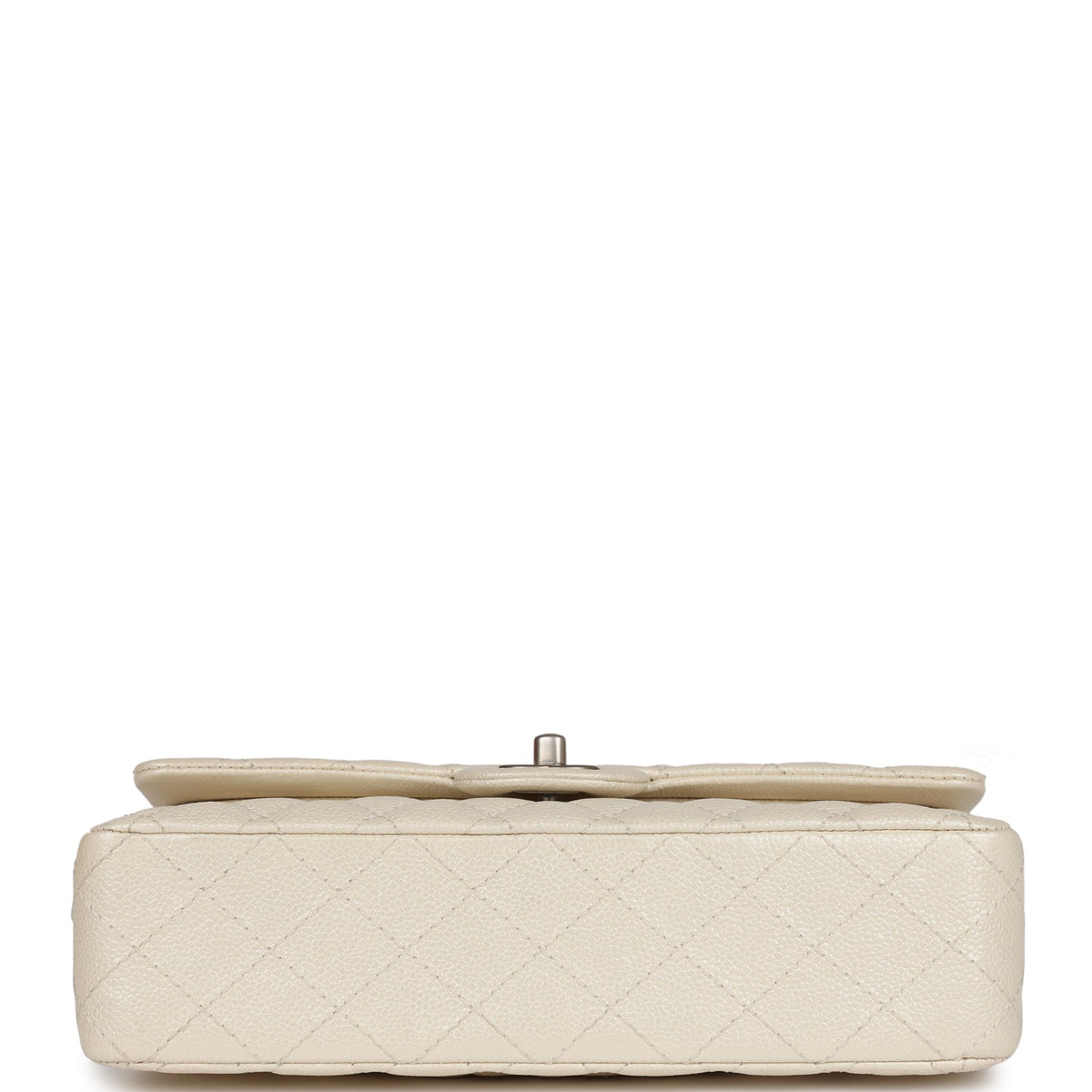 Chanel Medium Classic Double Flap Pearlescent Ivory Caviar Brushed Silver Hardware