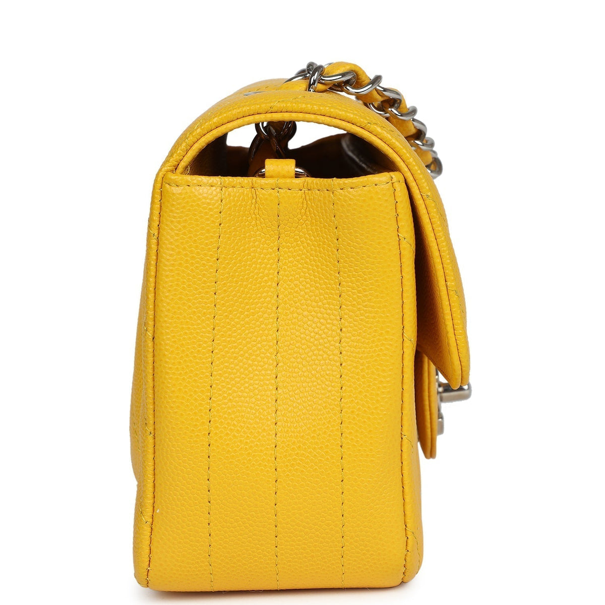 Chanel Mini Rectangular Flap Yellow Chevron Caviar Silver Hardware
