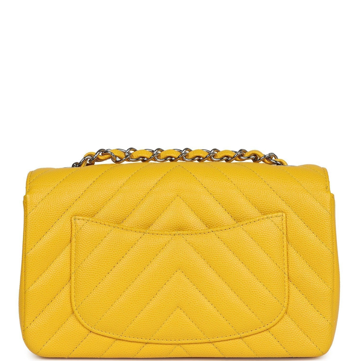 Chanel Mini Rectangular Flap Yellow Chevron Caviar Silver Hardware