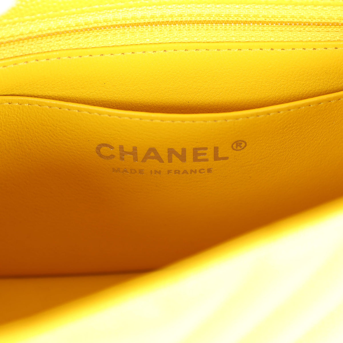 Chanel Mini Rectangular Flap Yellow Chevron Caviar Silver Hardware