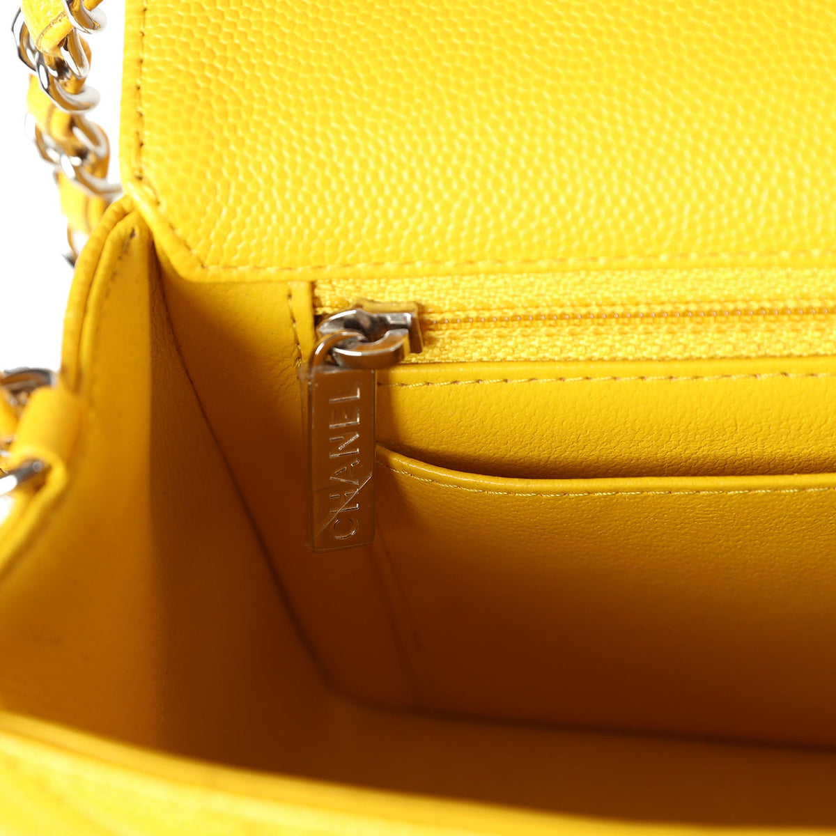 Chanel Mini Rectangular Flap Yellow Chevron Caviar Silver Hardware