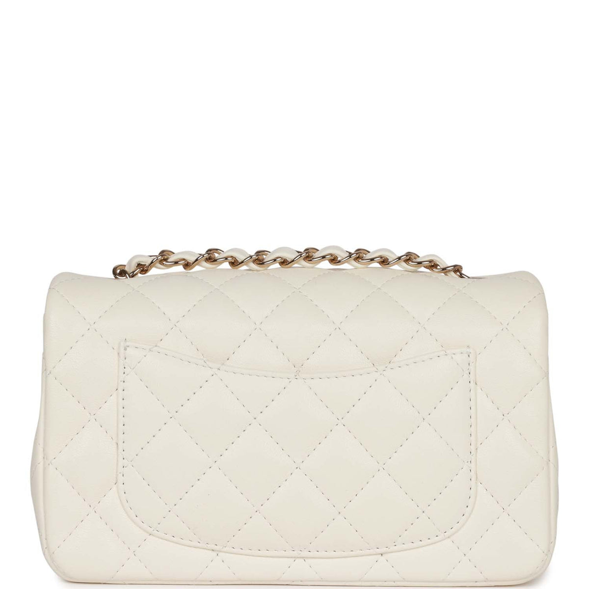 Chanel Mini Rectangular Flap Bag White Lambskin Light Gold Hardware
