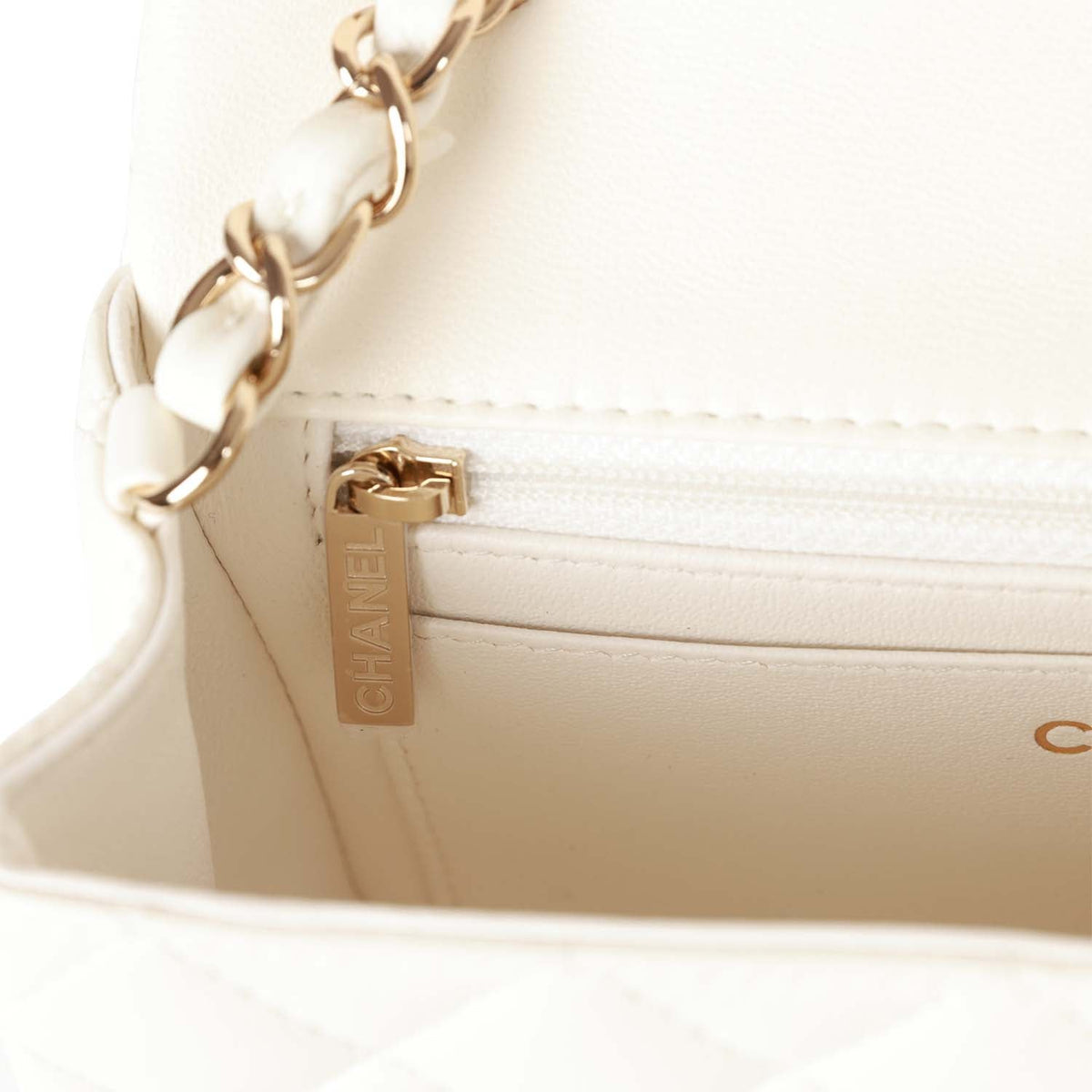 Chanel Mini Rectangular Flap Bag White Lambskin Light Gold Hardware