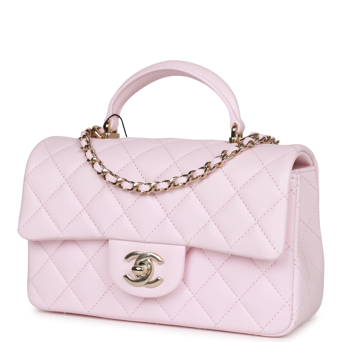 Chanel Mini Rectangular Flap Bag with Top Handle Light Pink Lambskin Light Gold Hardware