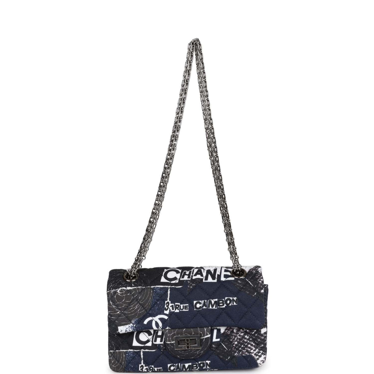 Chanel Mini Reissue . Flap Bag Navy Graffiti Jersey Ruthenium Hardware