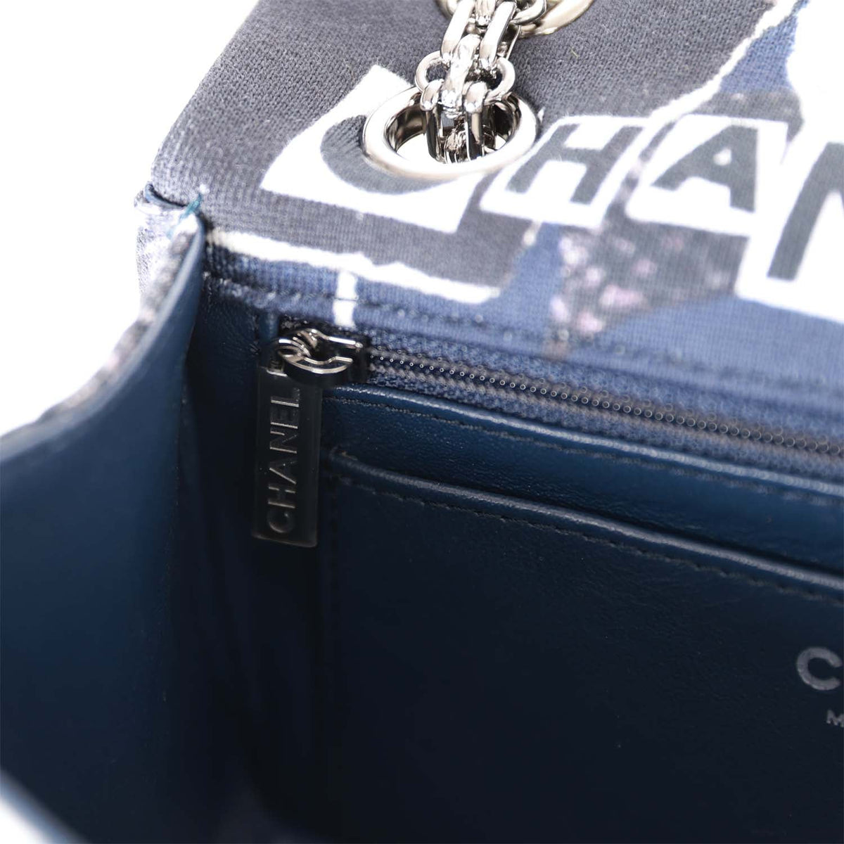 Chanel Mini Reissue . Flap Bag Navy Graffiti Jersey Ruthenium Hardware