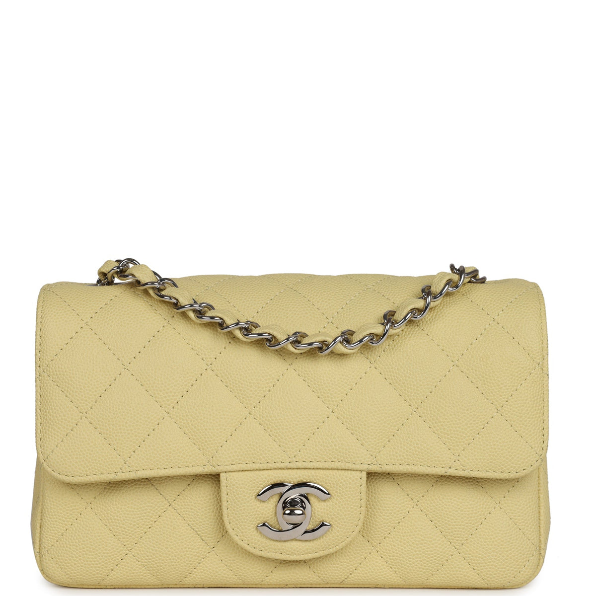 Chanel Mini Rectangular Flap Yellow Caviar Silver Hardware