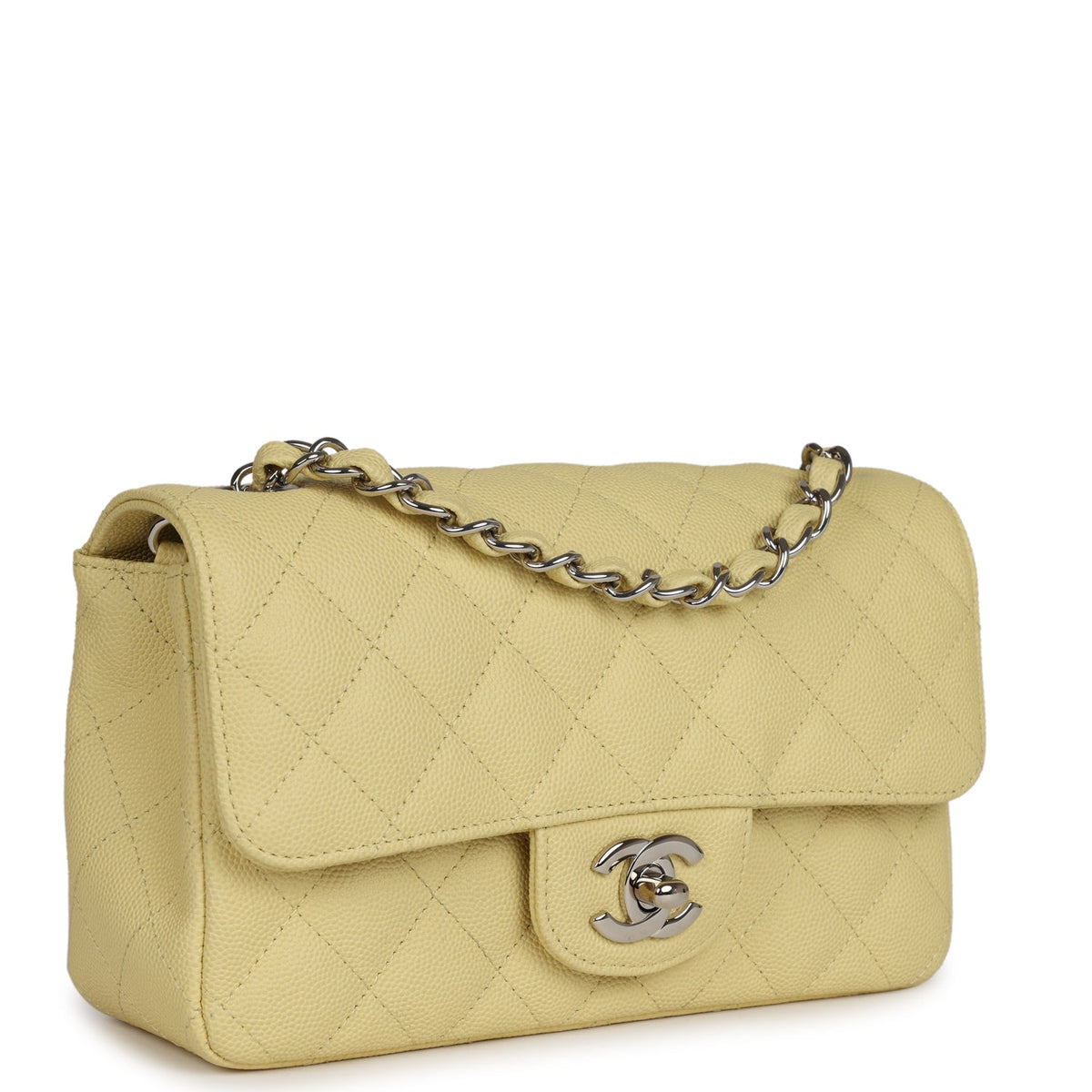 Chanel Mini Rectangular Flap Yellow Caviar Silver Hardware