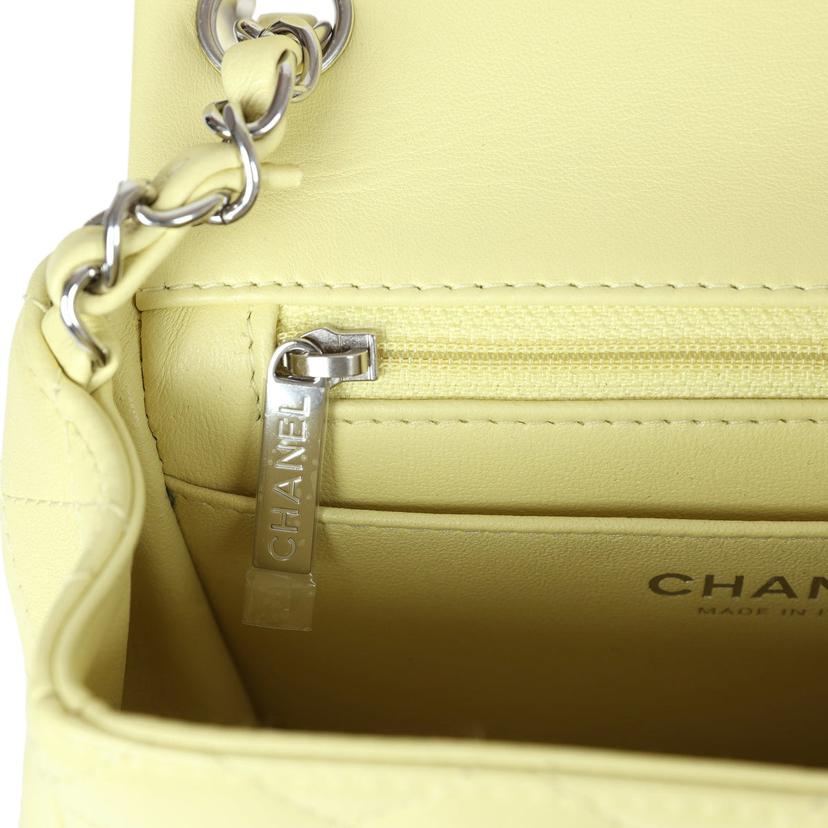 Chanel Mini Square Flap Bag Yellow Lambskin Silver Hardware