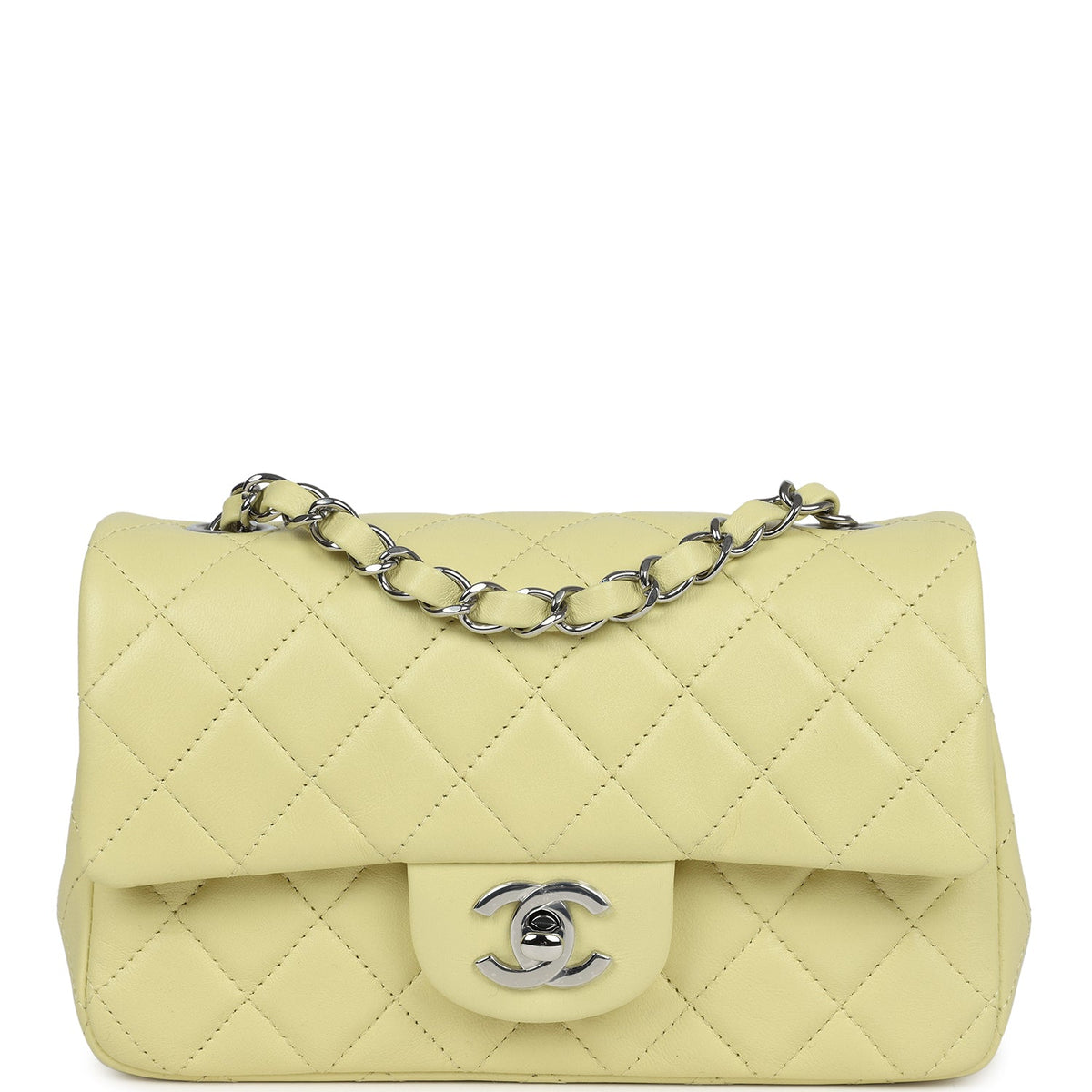 Chanel Mini Rectangular Flap Lime Lambskin Silver Hardware