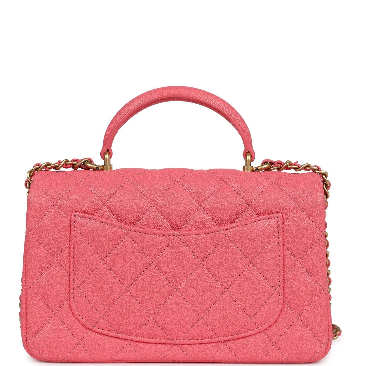 Chanel Mini Rectangular Flap with Top Handle Hot Pink Caviar Antique Gold Hardware