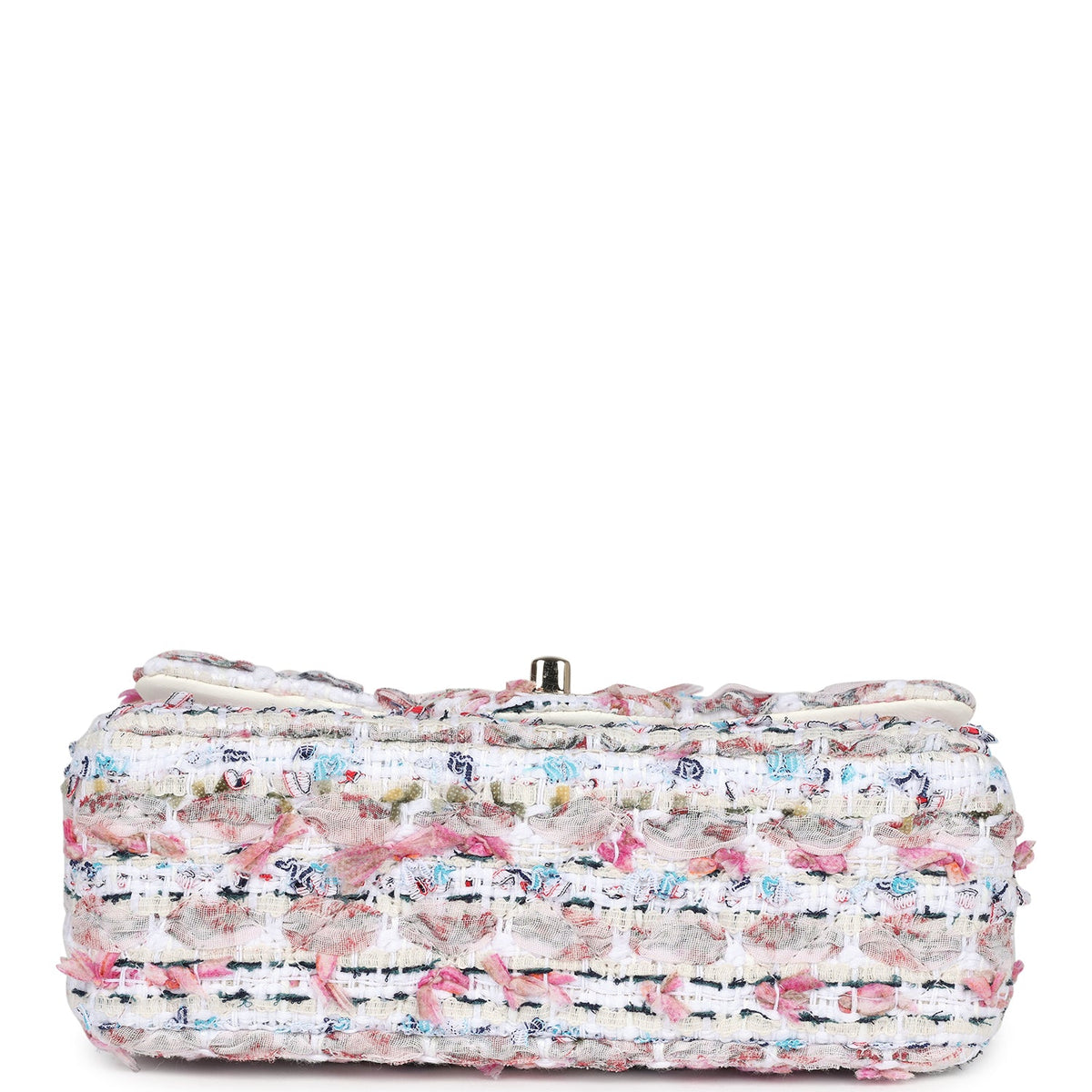 Chanel Mini Rectangular Flap Bag White/Pink/ Multicolored Tweed Light Gold Hardware