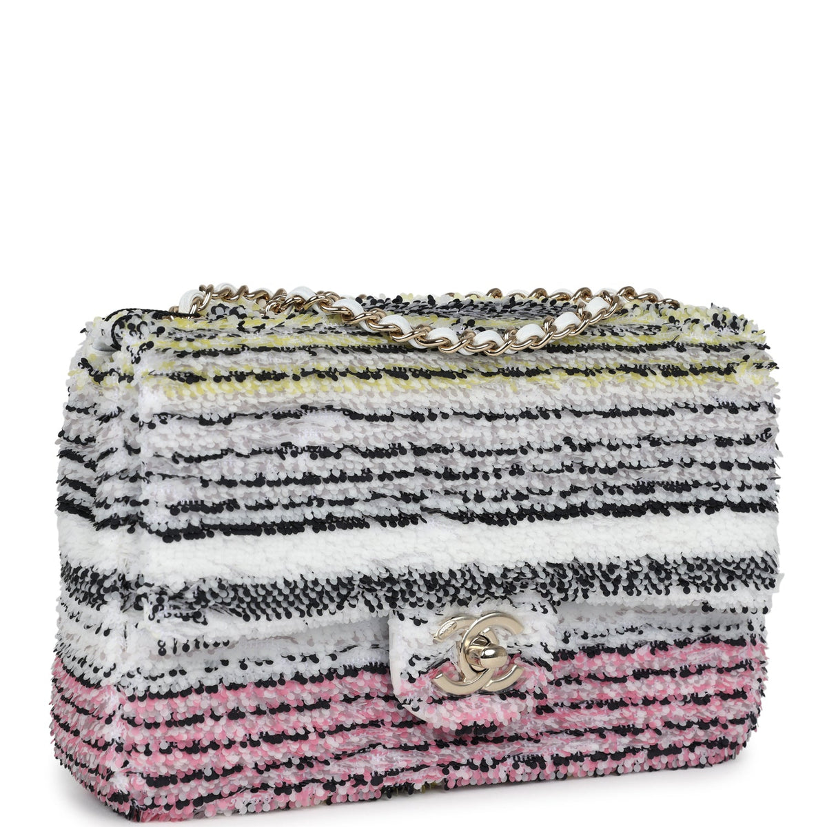 Chanel Mini Rectangular Flap White Multicolor Sequin Light Gold Hardware