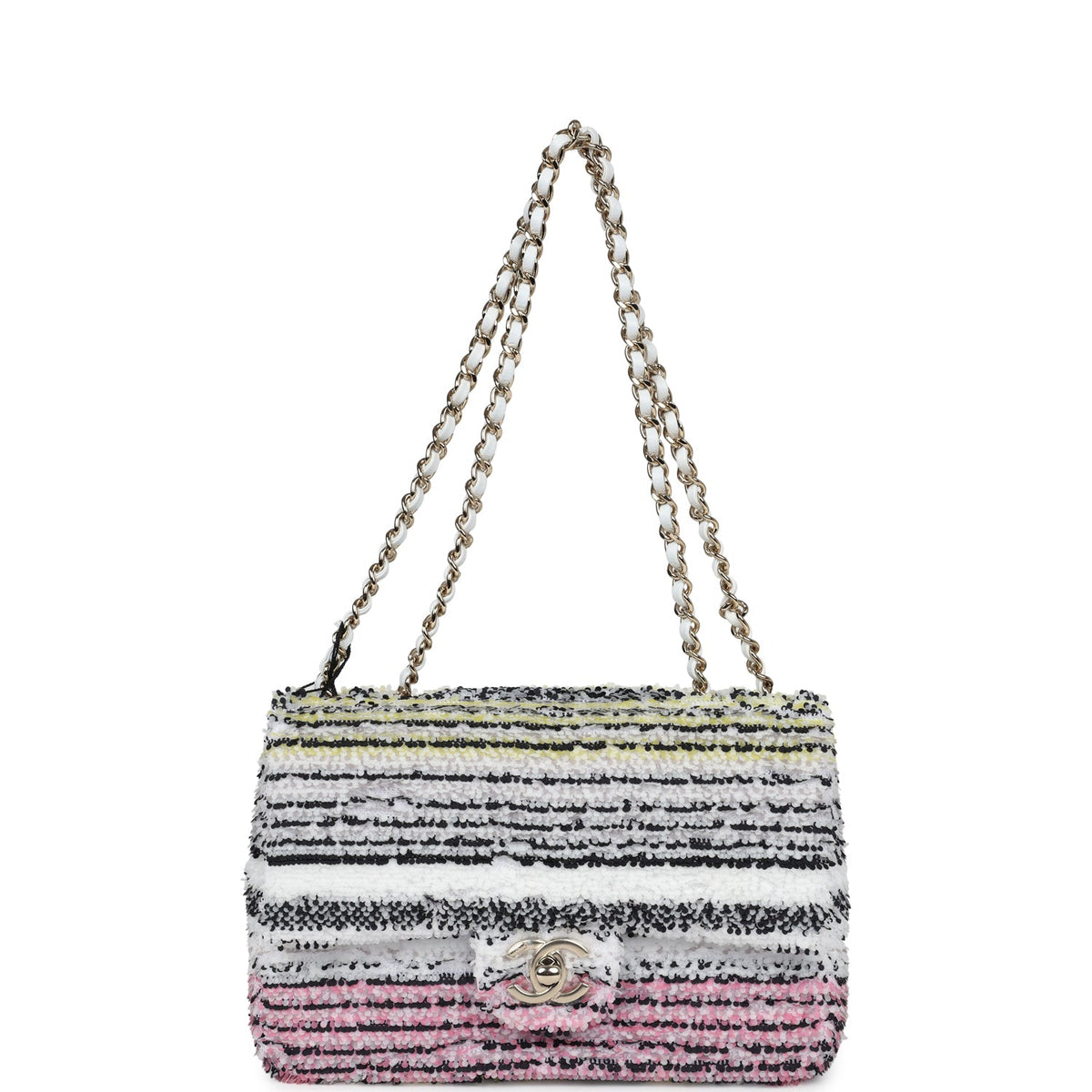Chanel Mini Rectangular Flap White Multicolor Sequin Light Gold Hardware