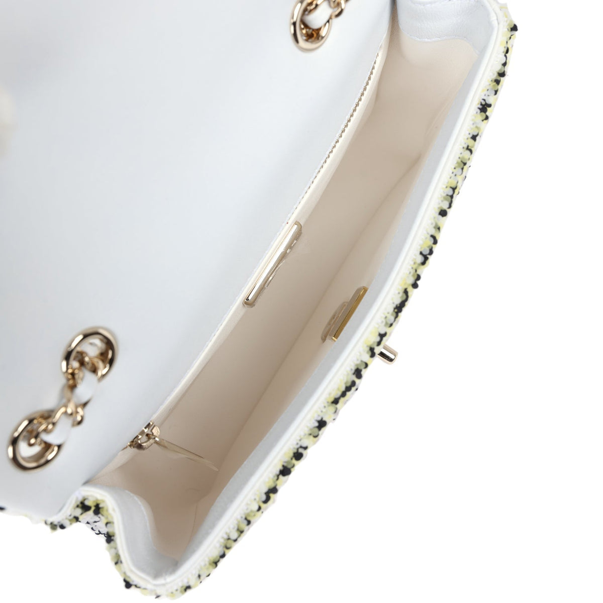 Chanel Mini Rectangular Flap White Multicolor Sequin Light Gold Hardware