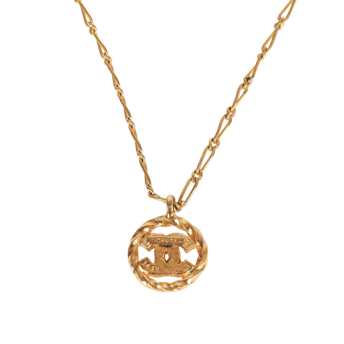 Vintage Chanel Gold Plated Crystal CC Charm Necklace