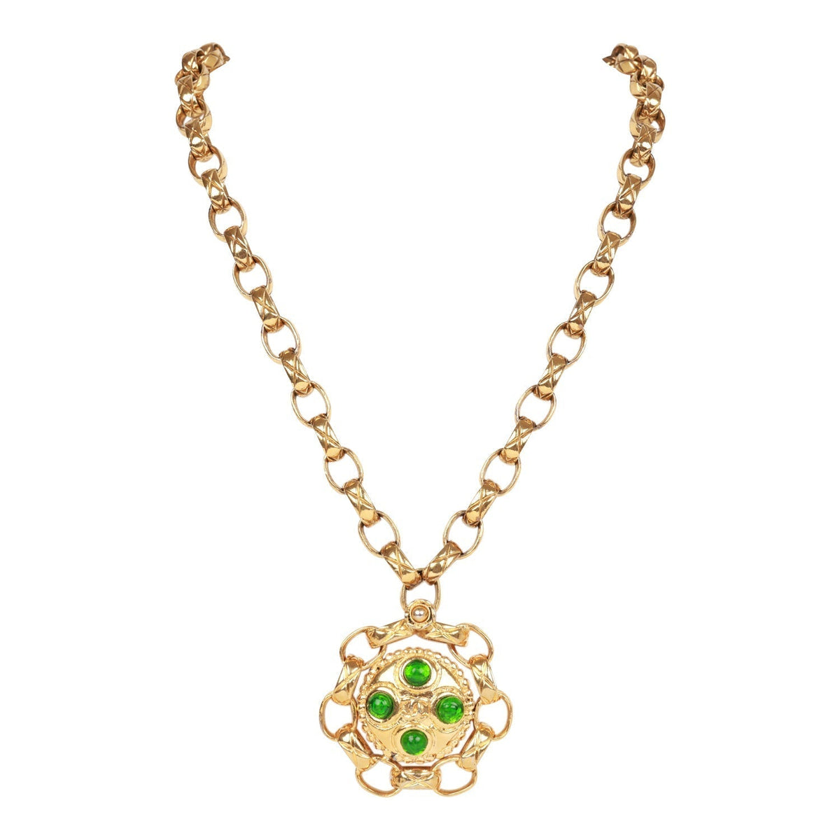Vintage Chanel Gold Plated Gripoix Cocomark Pendant Necklace
