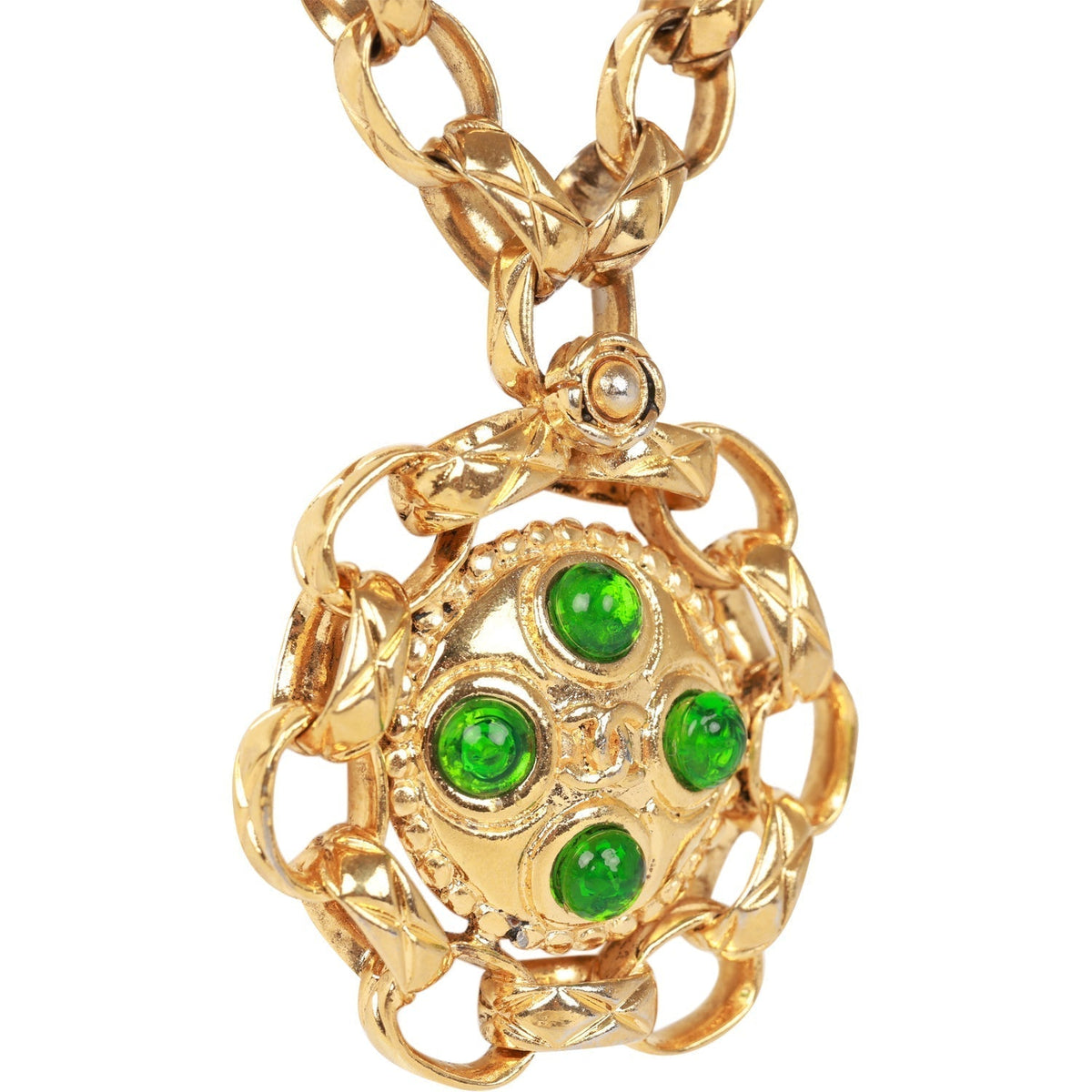 Vintage Chanel Gold Plated Gripoix Cocomark Pendant Necklace