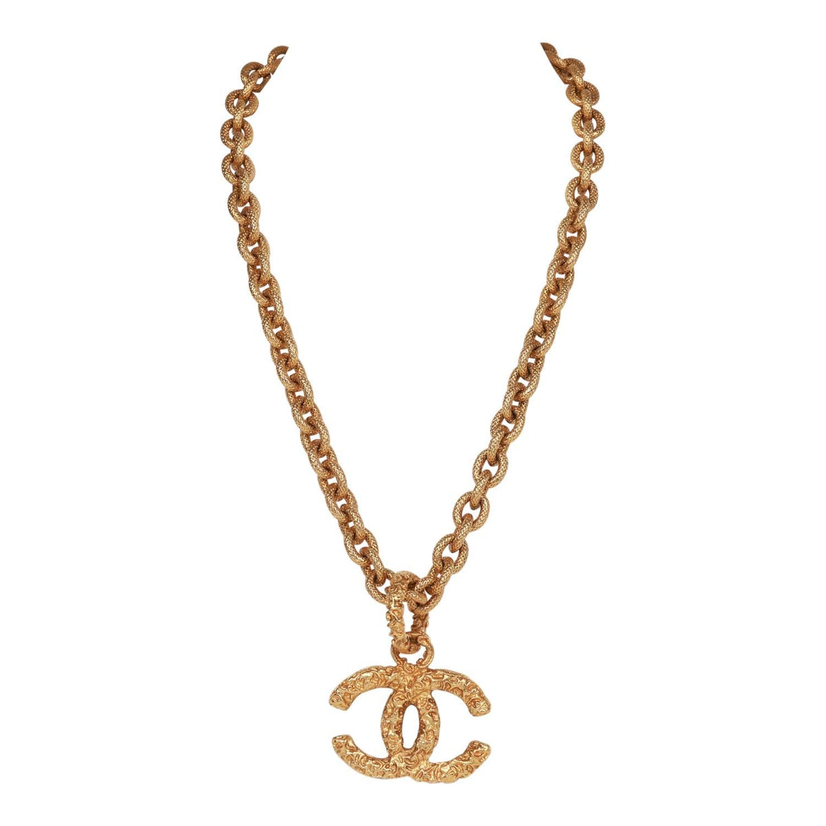 Vintage Chanel 24K Gold Plated Gold Lava CC Pendant Necklace