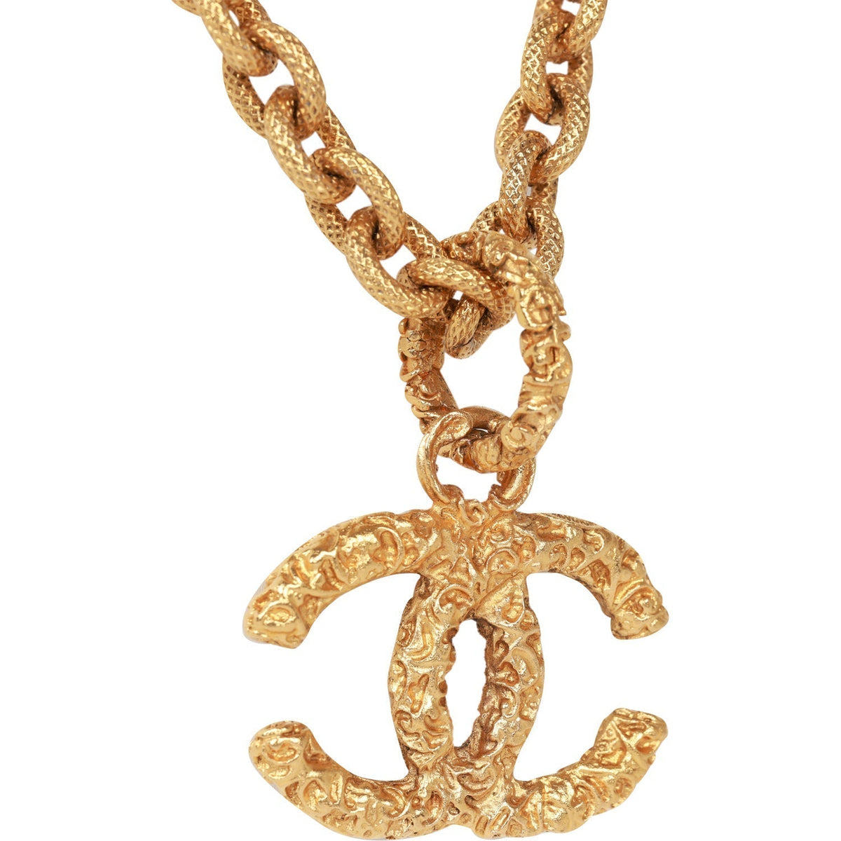 Vintage Chanel Gold Plated Lava CC Pendant Necklace