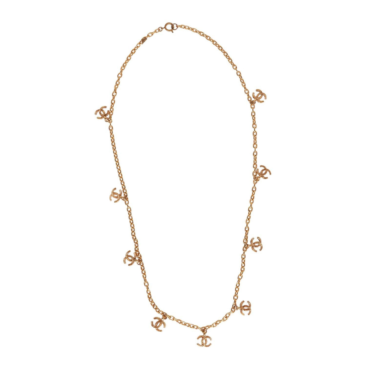 Vintage Chanel 24K Gold Plated Multi Charm CC Logo Necklace