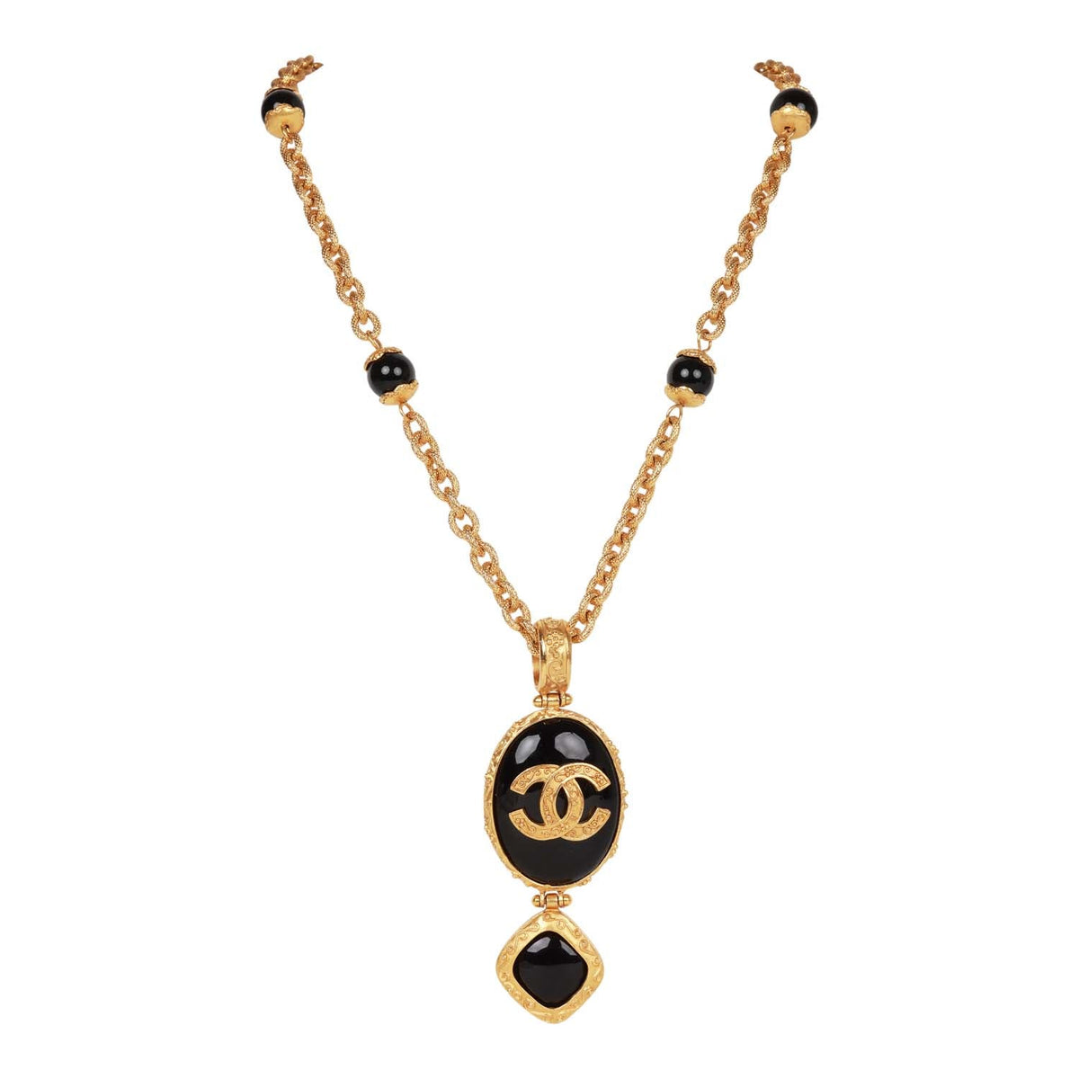 Vintage Chanel 24K Gold Plated Embossed CC Logo Pendant Necklace