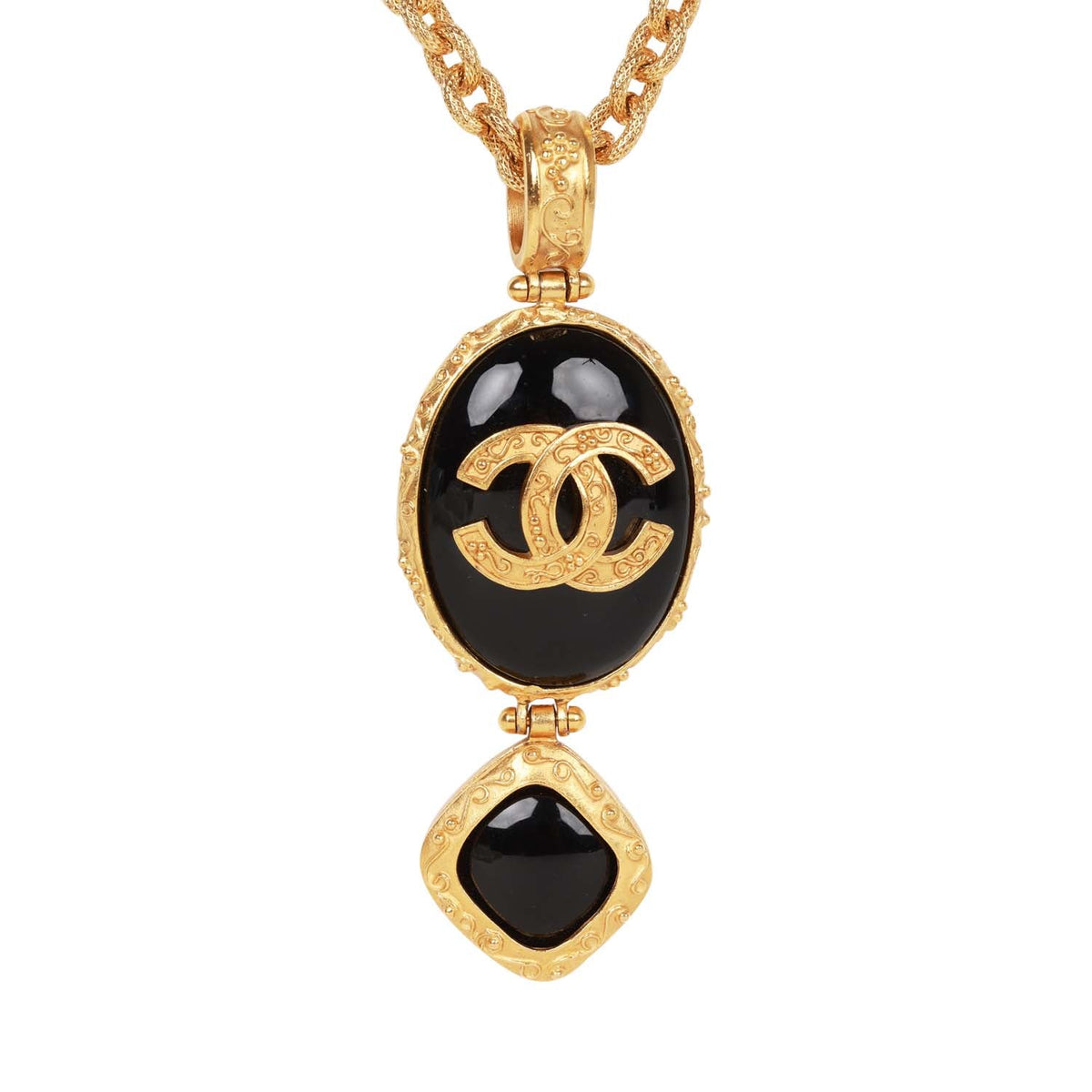 Vintage Chanel 24K Gold Plated Embossed CC Logo Pendant Necklace