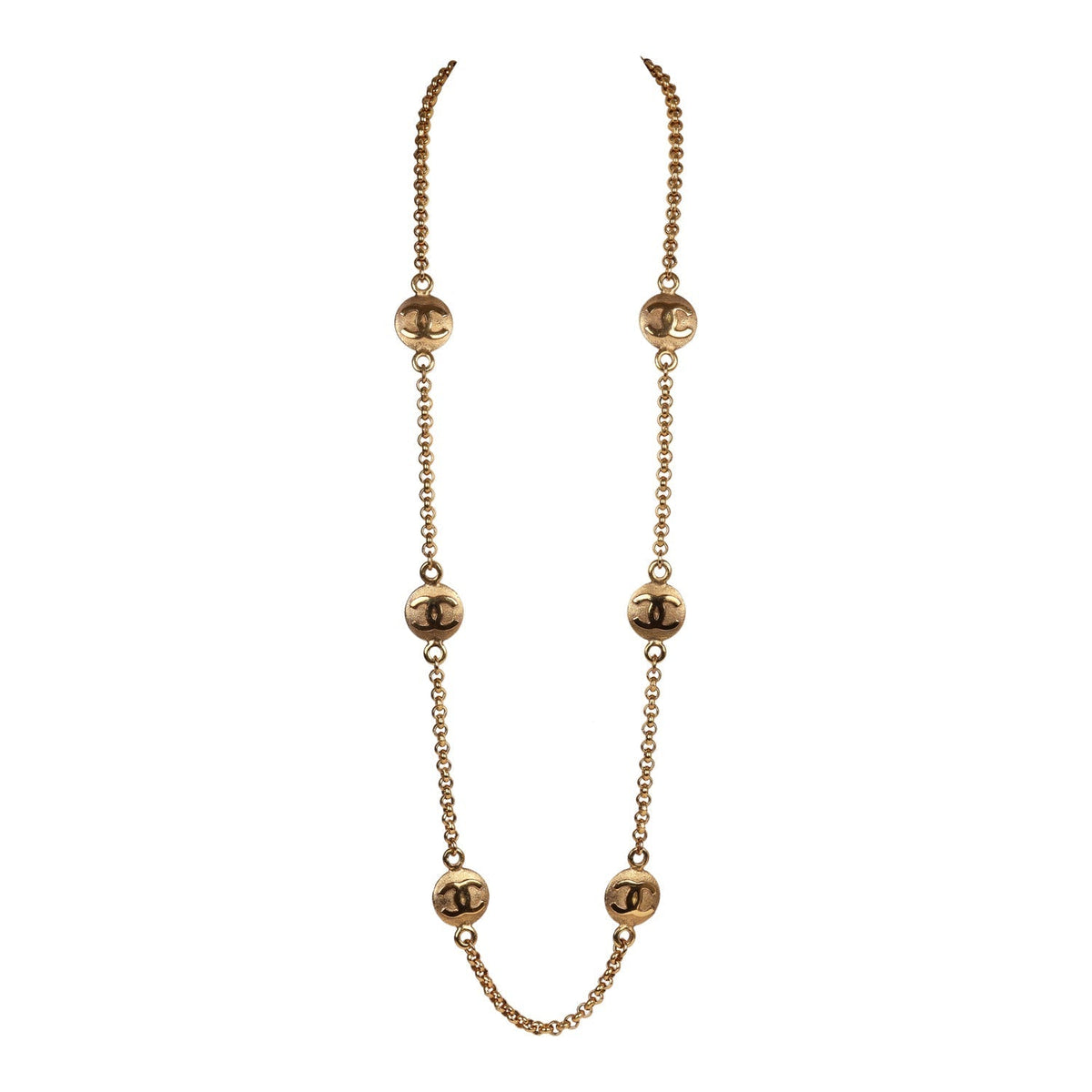 Vintage Chanel Medallion Cable Chain Gold Metal Necklace