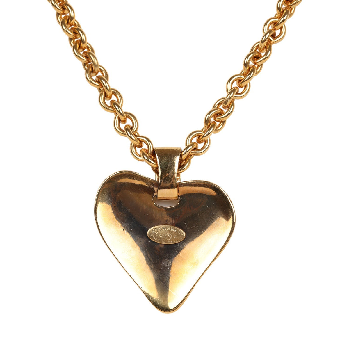 Vintage Chanel 24K Gold Plated Long CC Heart Pendant Necklace