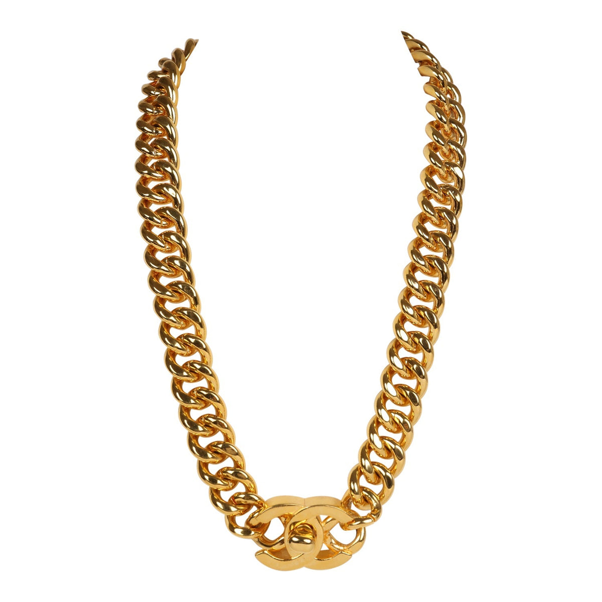 Vintage Chanel 24K Gold Plated Turn Lock Necklace