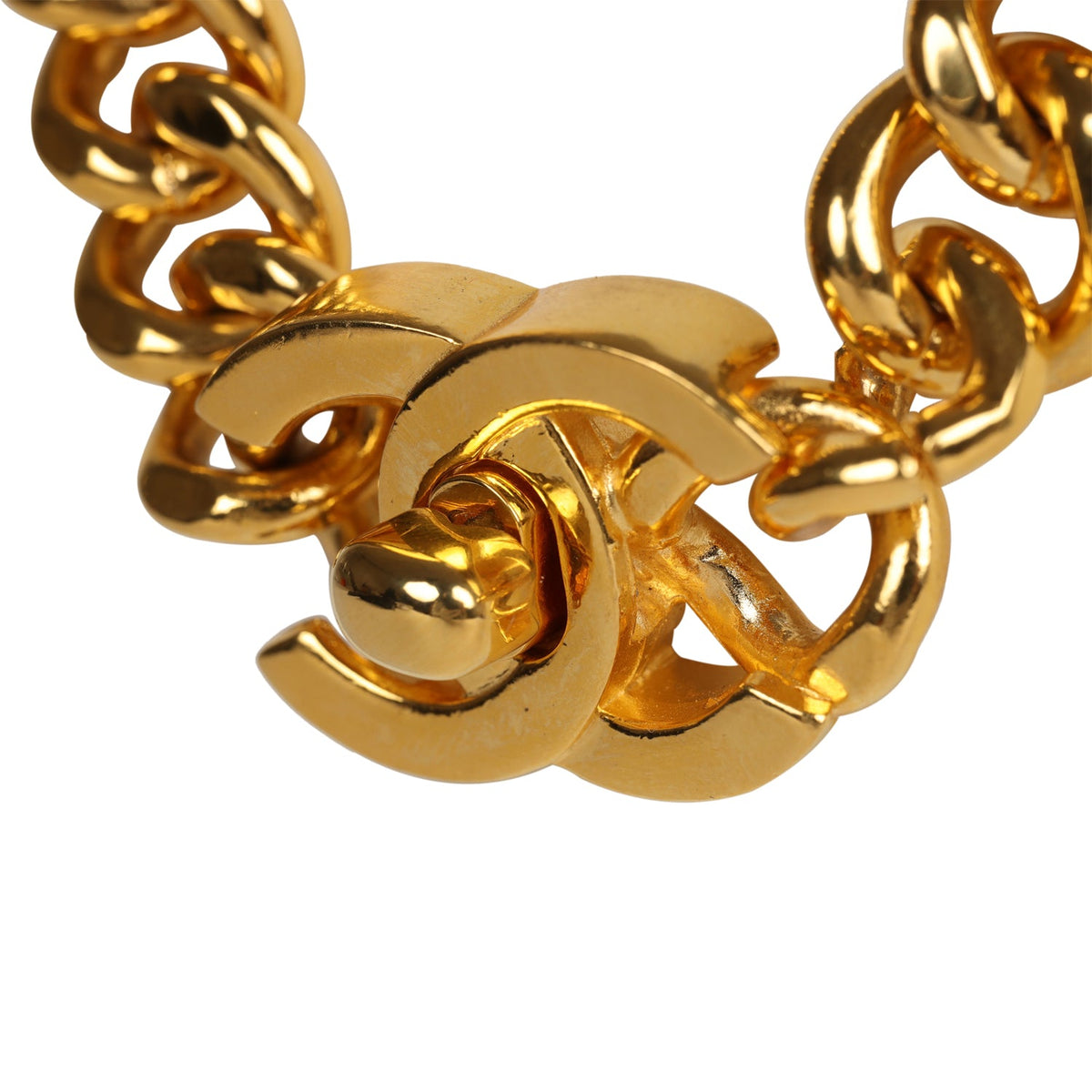 Vintage Chanel 24K Gold Plated Turn Lock Necklace