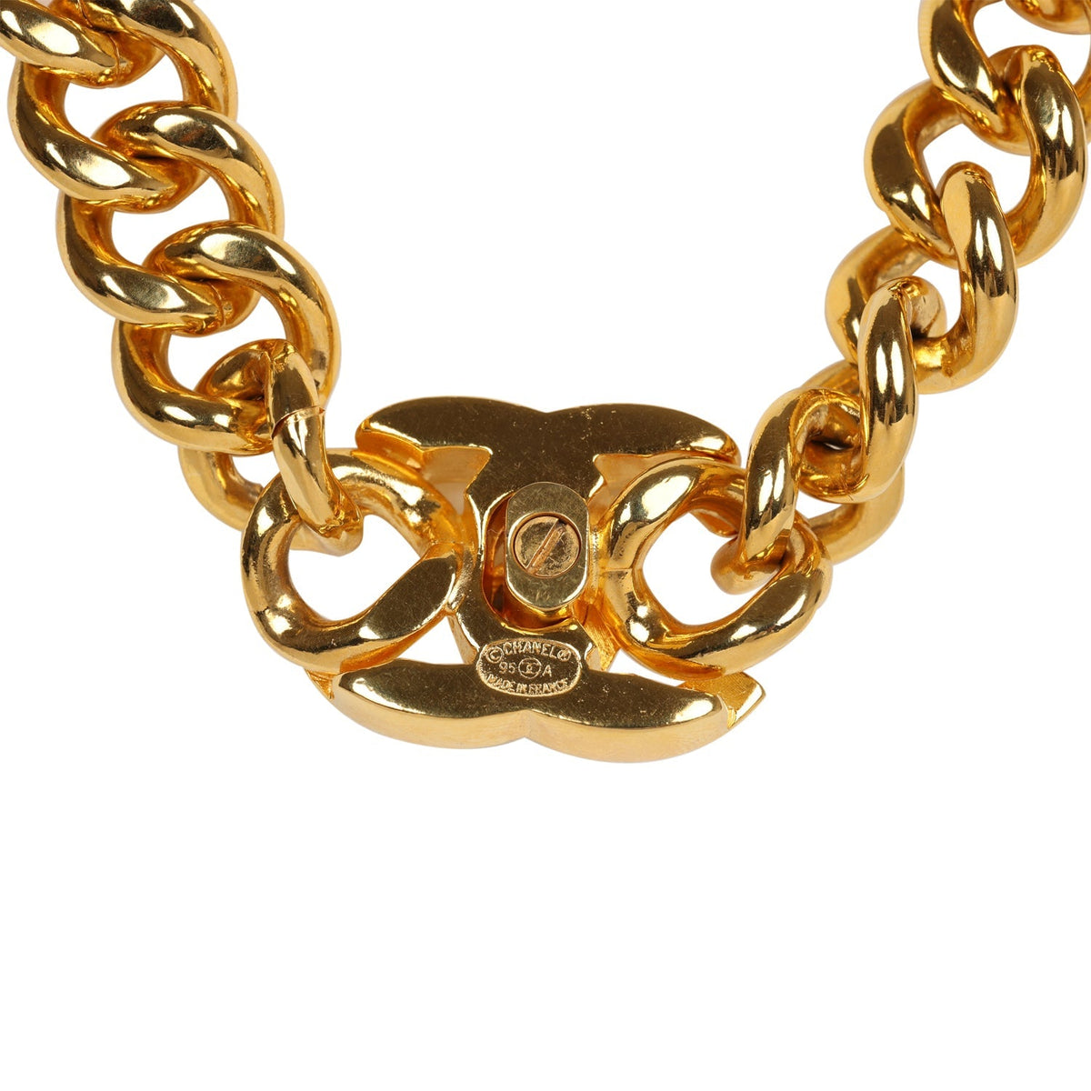 Vintage Chanel 24K Gold Plated Turn Lock Necklace
