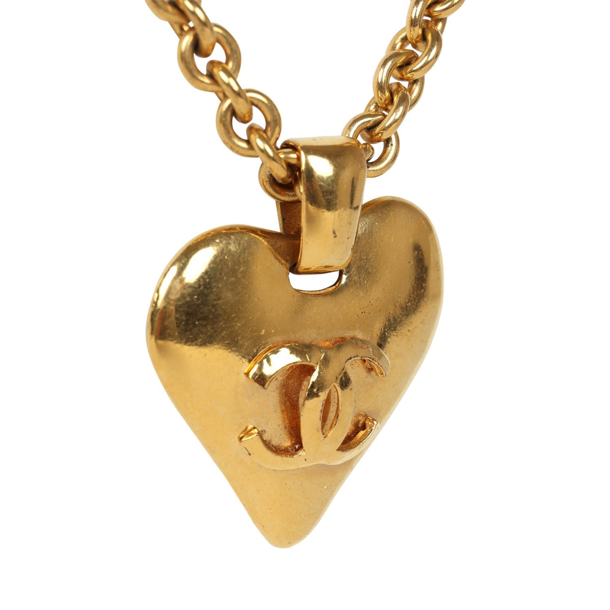 Vintage Chanel 24K Gold Plated Gold CC Heart Pendant Necklace