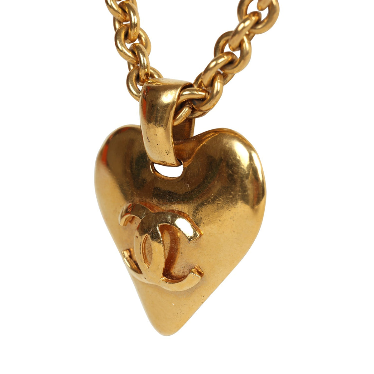 Vintage Chanel 24K Gold Plated Gold CC Heart Pendant Necklace
