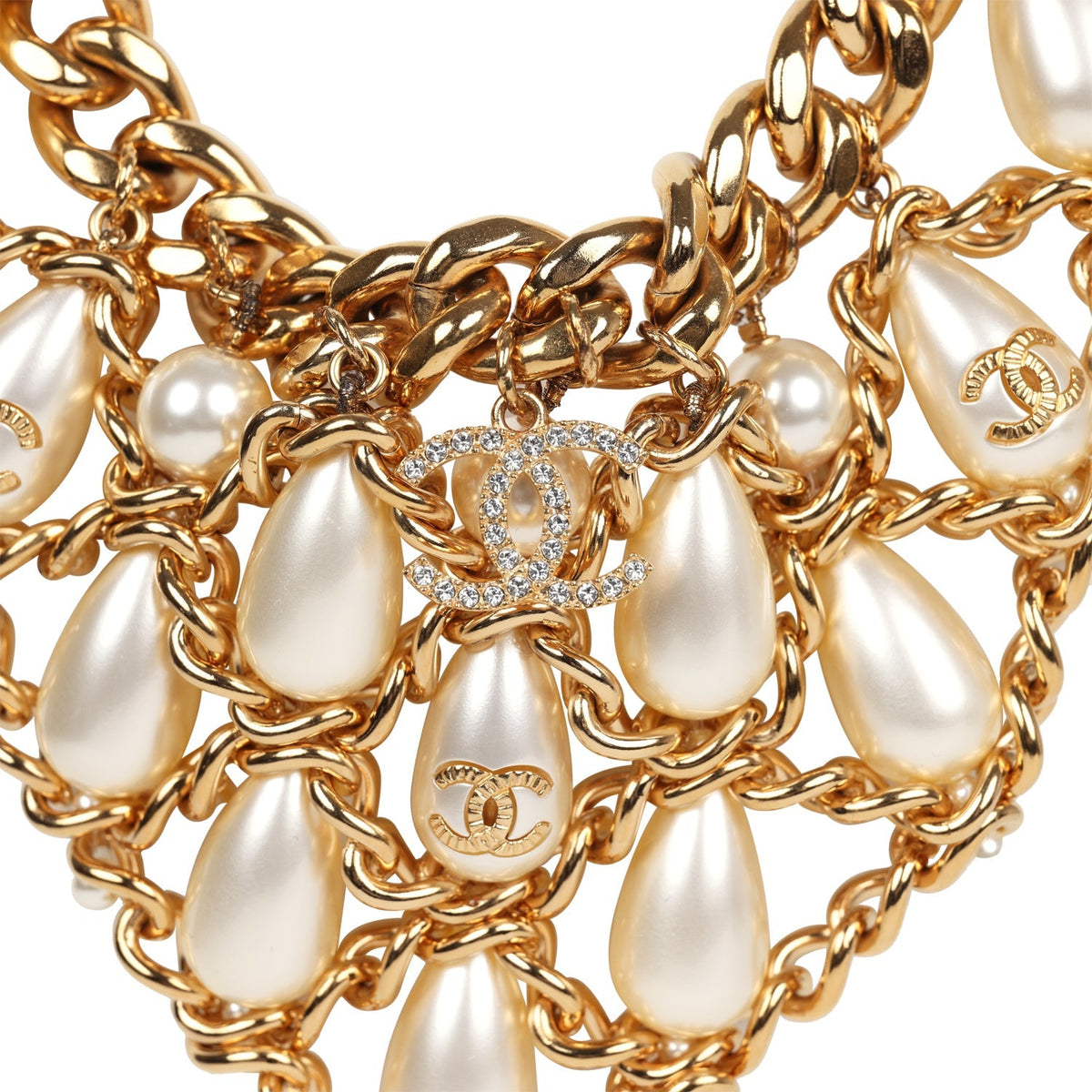 Chanel Layered Pearl Cluster Necklace Gold Hardware
