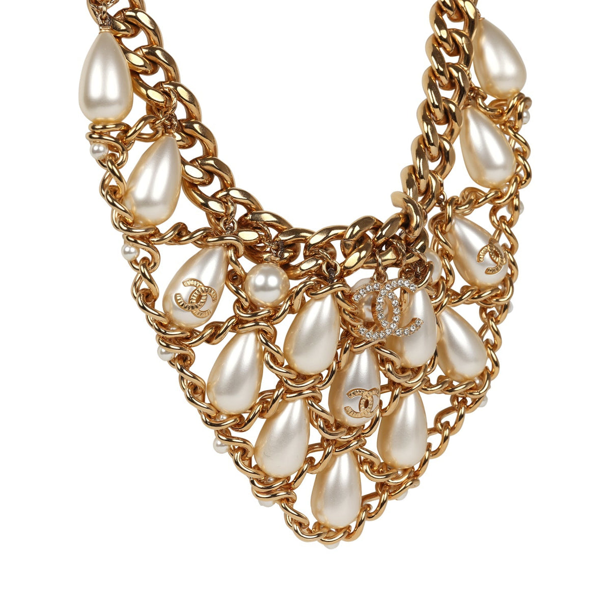 Chanel Layered Pearl Cluster Necklace Gold Hardware