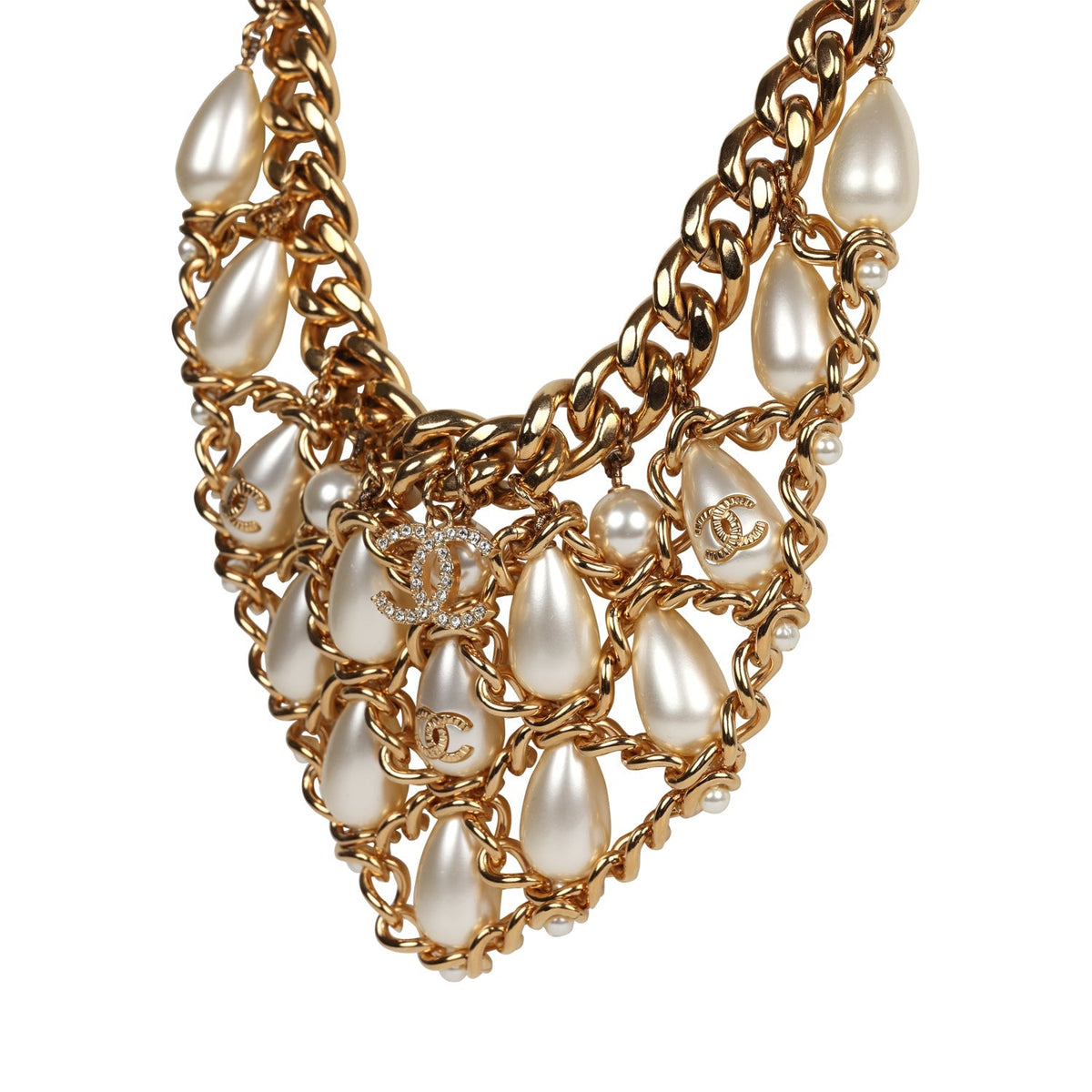 Chanel Layered Pearl Cluster Necklace Gold Hardware