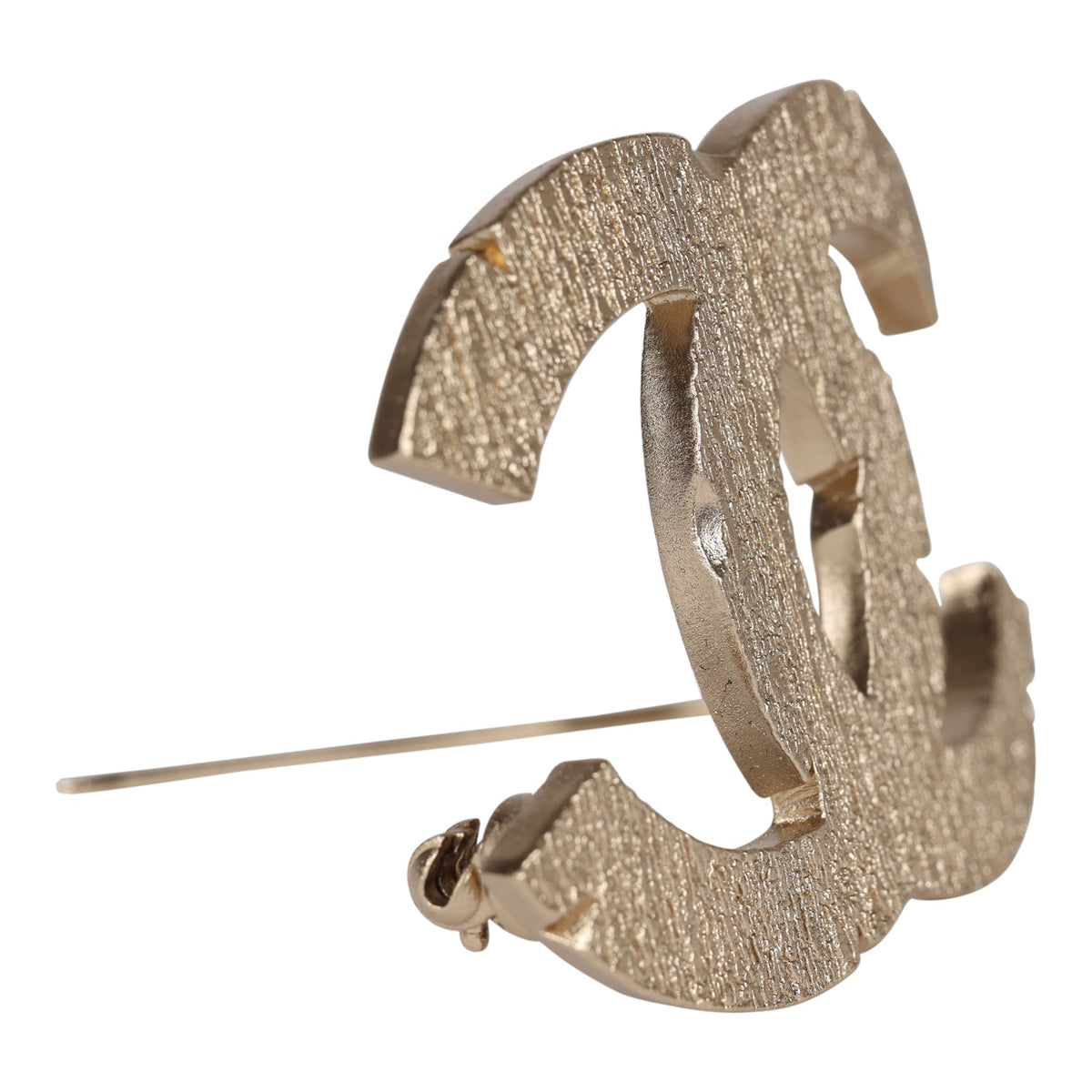 Chanel Textured CC Brooch Light Gold Metal