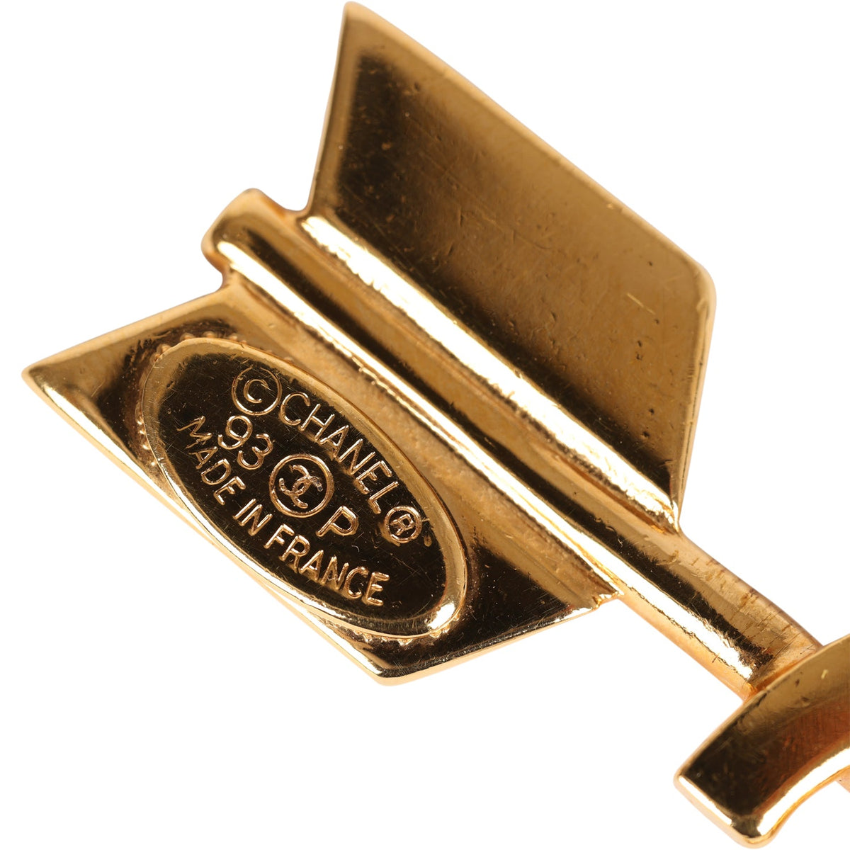 Vintage Chanel 24K Gold Plated CC Bow and Arrow Brooch