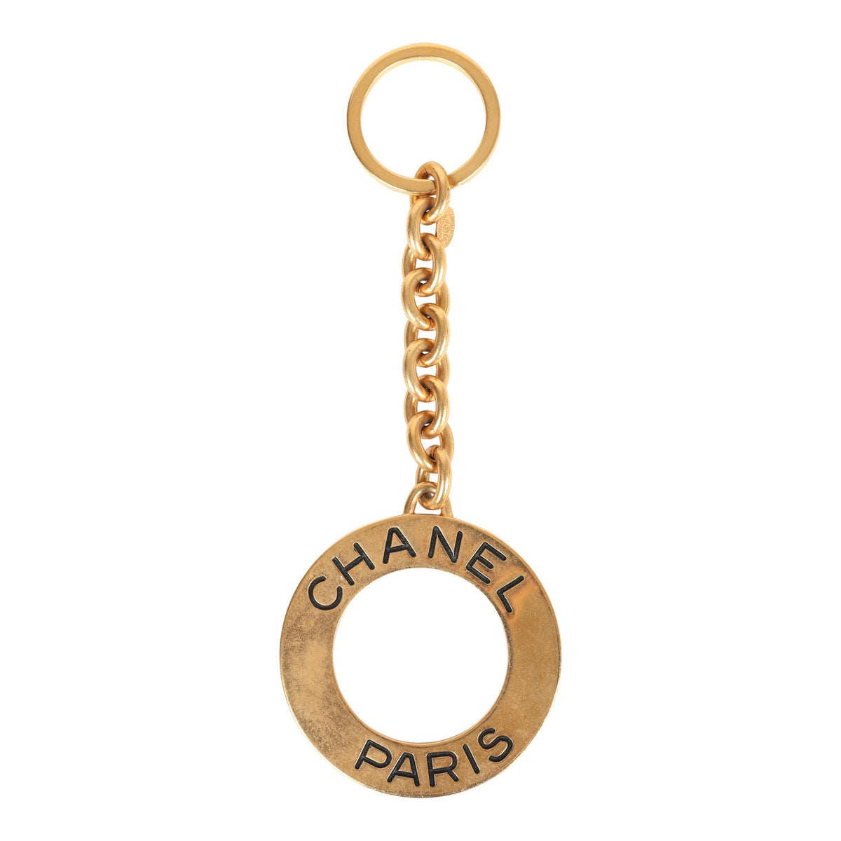 Vintage Chanel 24K Gold Plated Paris Circle Keychain