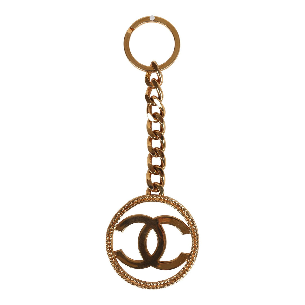 Vintage Chanel 24K Gold Plated CC in Circle Keychain