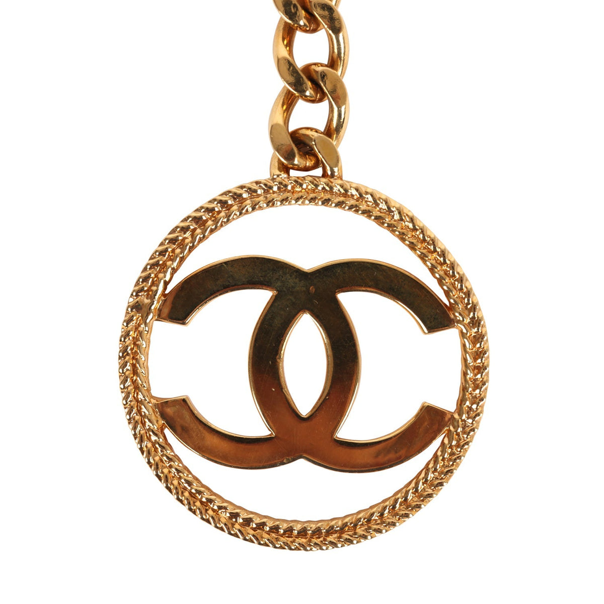 Vintage Chanel 24K Gold Plated CC in Circle Keychain