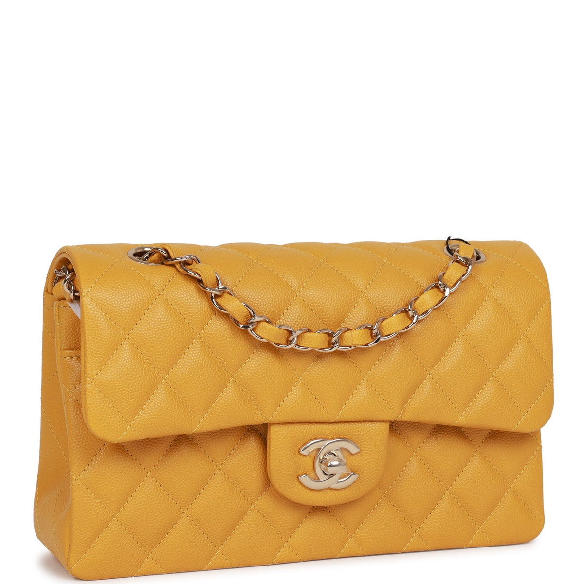 Chanel Small Classic Double Flap Yellow Caviar Light Gold Hardware