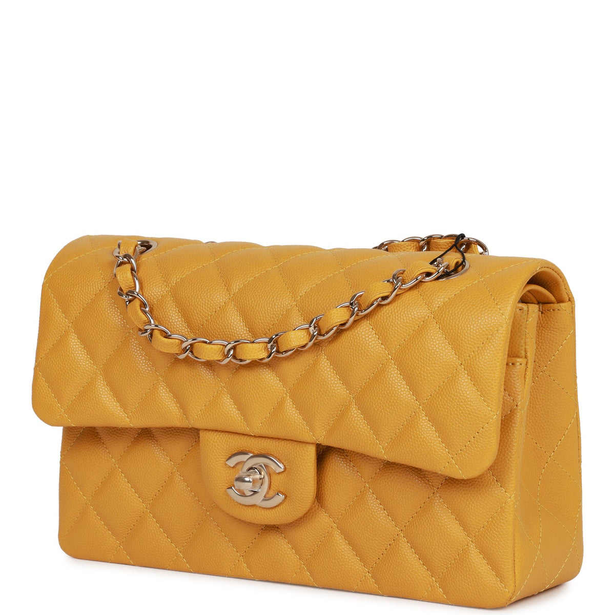 Chanel Small Classic Double Flap Yellow Caviar Light Gold Hardware