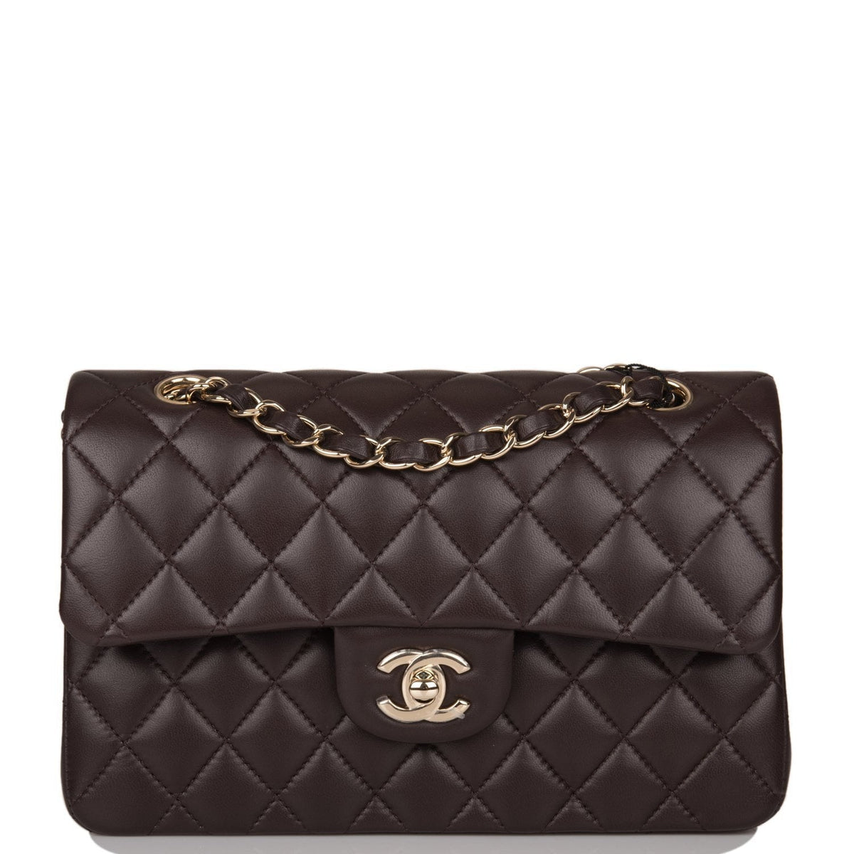 Chanel Small Classic Double Flap Bag Dark Brown Lambskin Light Gold Hardware