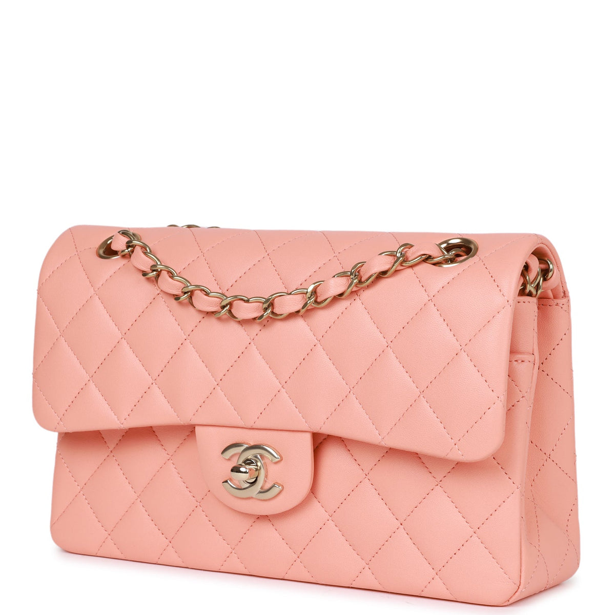 Chanel Small Classic Double Flap Pink Lambskin Light Gold Hardware
