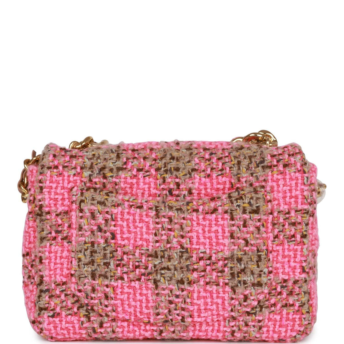 Chanel Small Elegant Chain Flap Bag Pink and Beige Tweed Gold Hardware