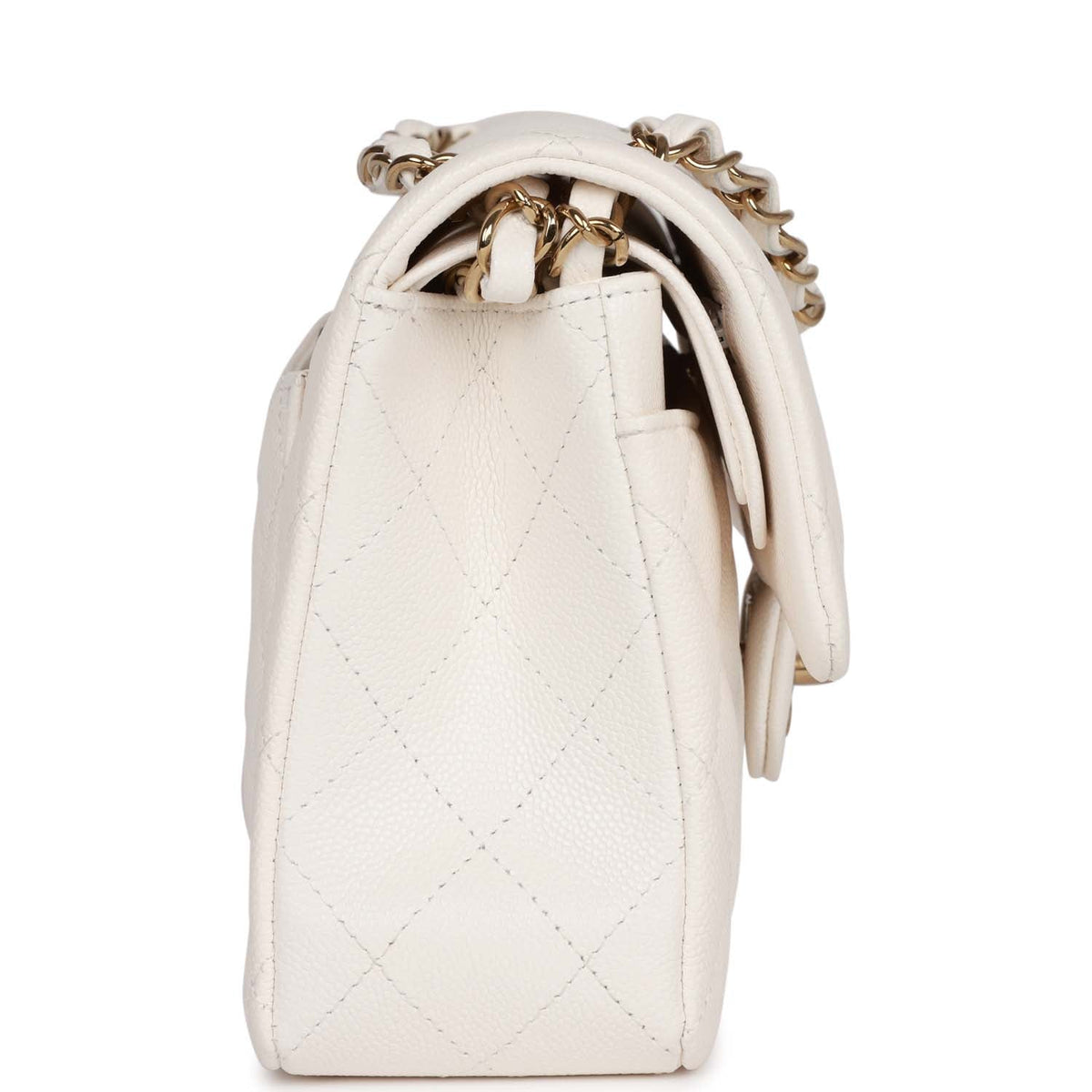 Chanel Small Classic Double Flap Bag White Caviar Light Gold Hardware