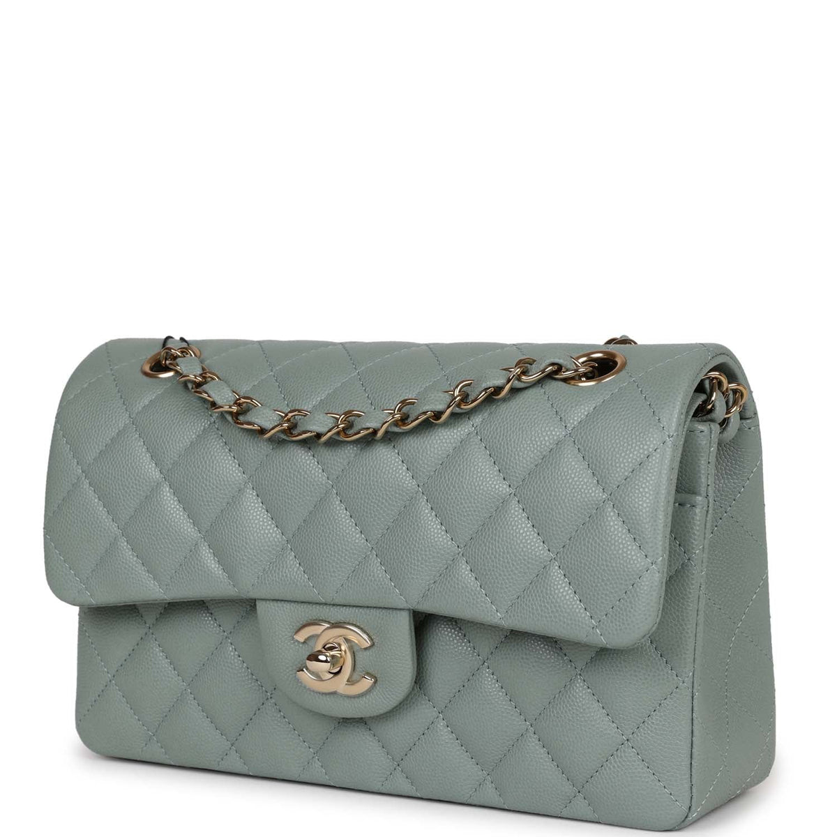 Chanel Small Classic Double Flap Bag Light Blue Caviar Light Gold Hardware