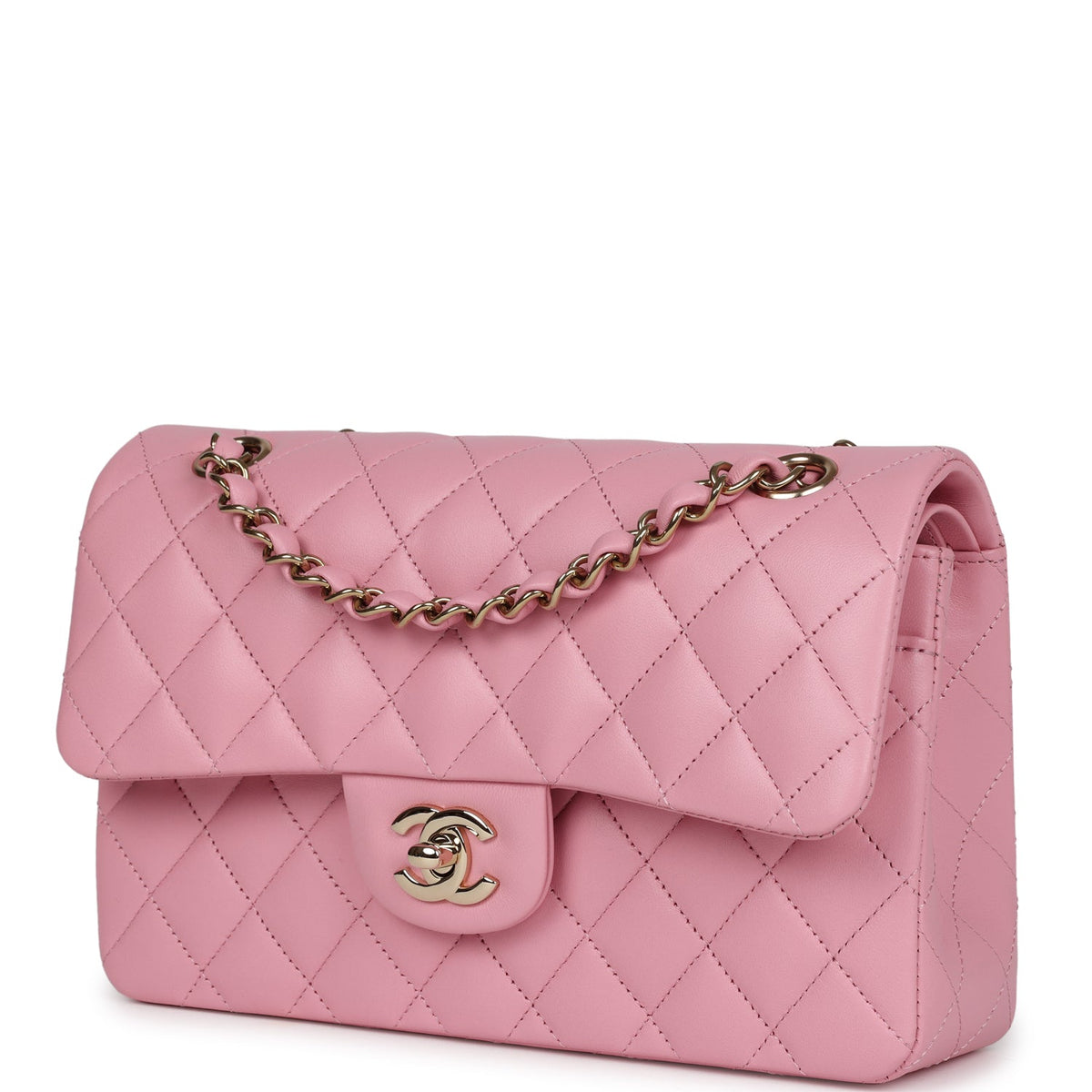 Chanel Small Classic Double Flap Dark Pink Lambskin Light Gold Hardware